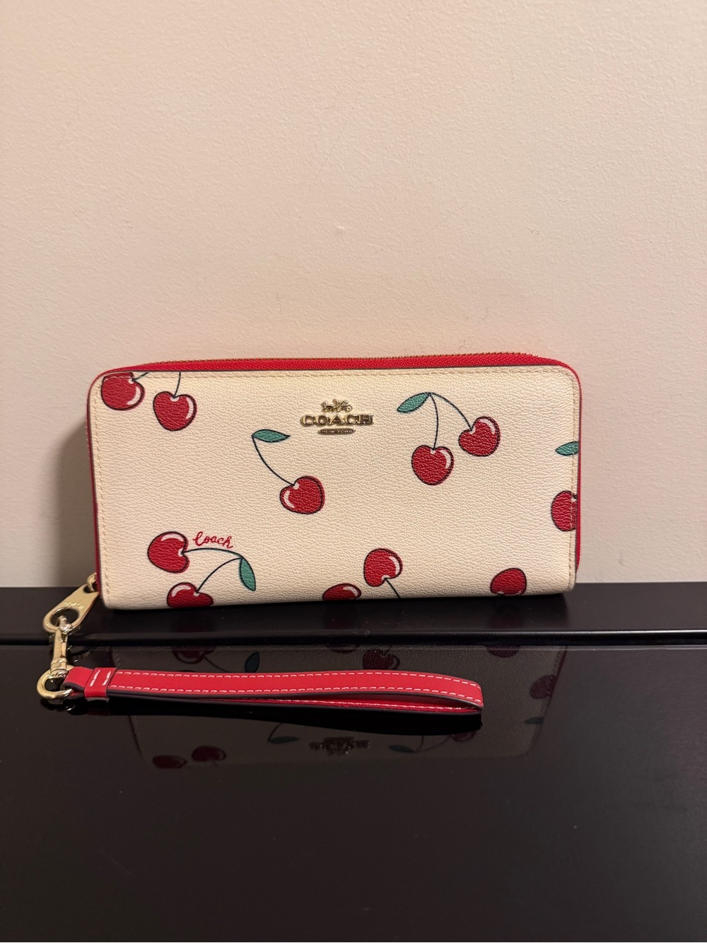 Coach Cherry Print Zip Wristlet Long Wallet authentic